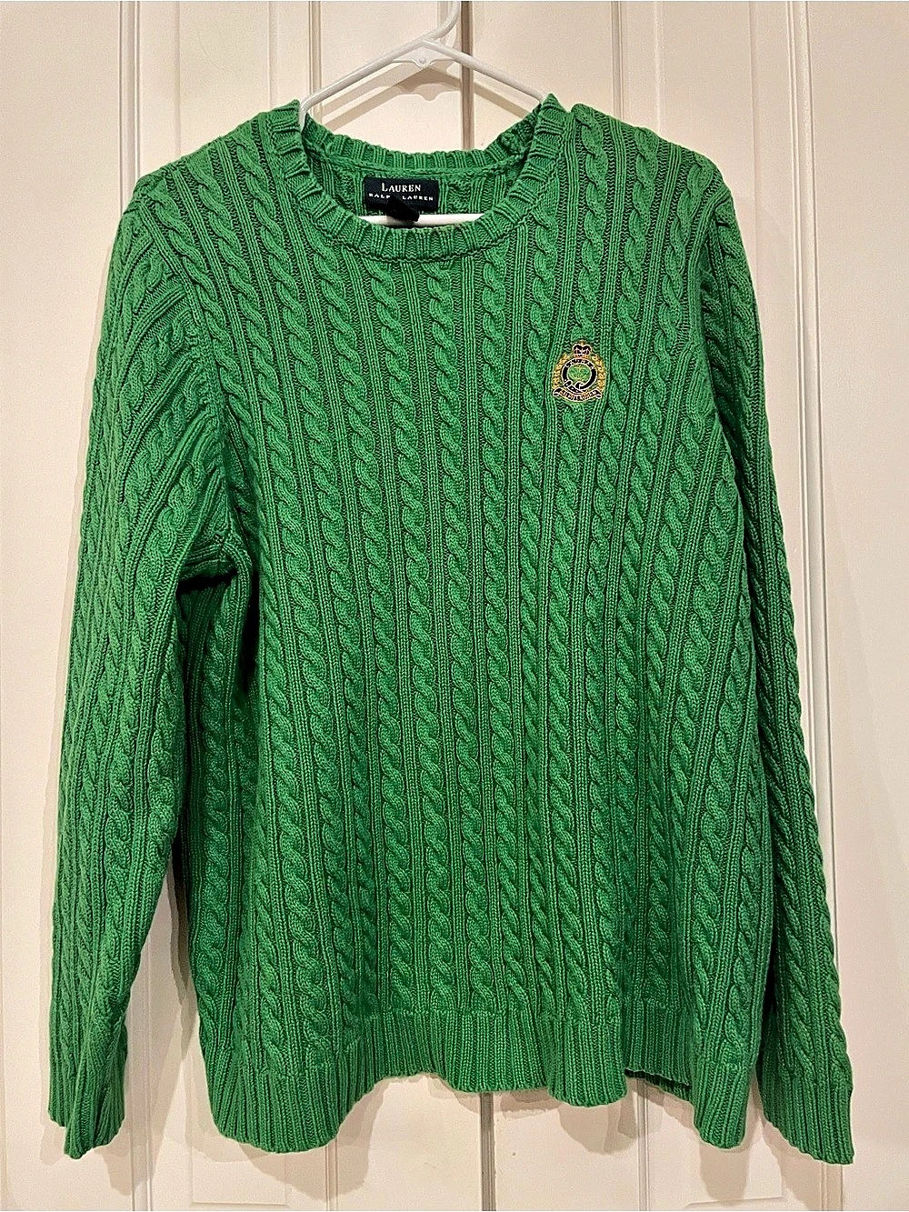 Lauren Ralph Lauren Embroidered-Crest Cable-Knit Sweater Green